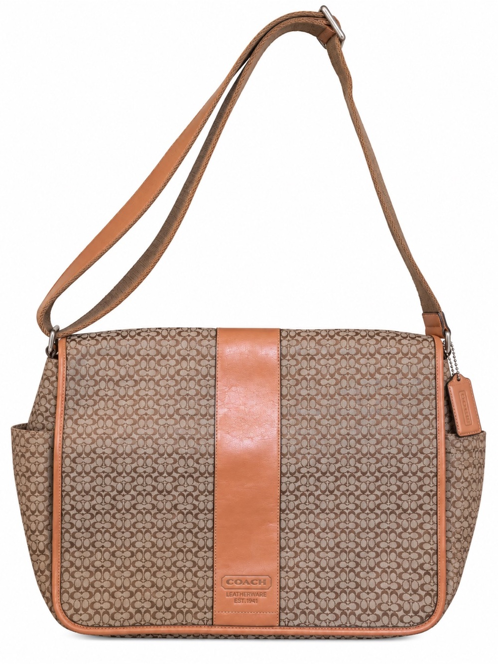 Coach Brown Signature Canvas Shoulder Bag with Tan Leather Trim